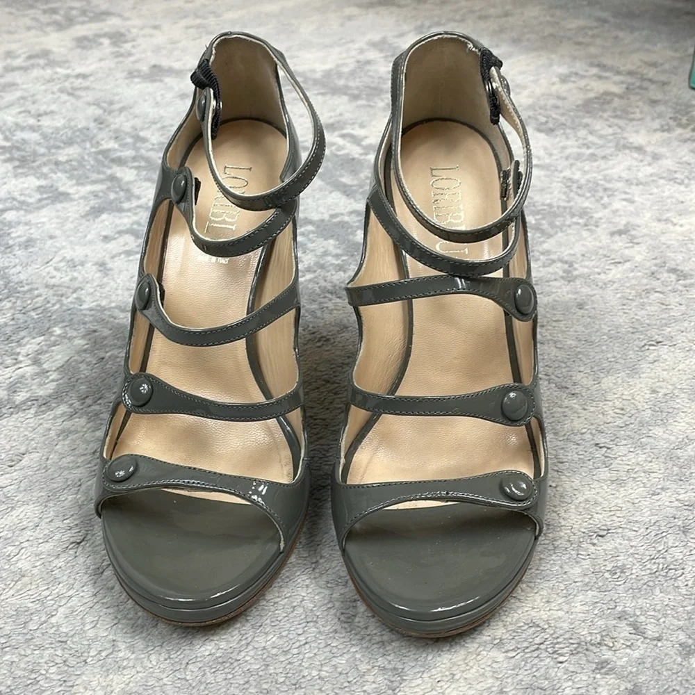 Loriblu Patent Leather Strappy Cage Heels Gray Stiletto Tall Italy Sz 39